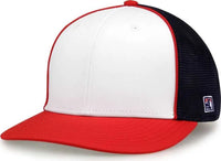The Game GB483P On-Field GameChanger with Piping & Diamond Mesh Cap - White Red Navy - White Red / 6 1/2’’ - 6 3/4’’