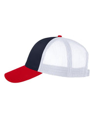 Valucap VC400 Mesh-Back Twill Trucker Cap - Navy White Red - Navy White Red / One Size Fits Most