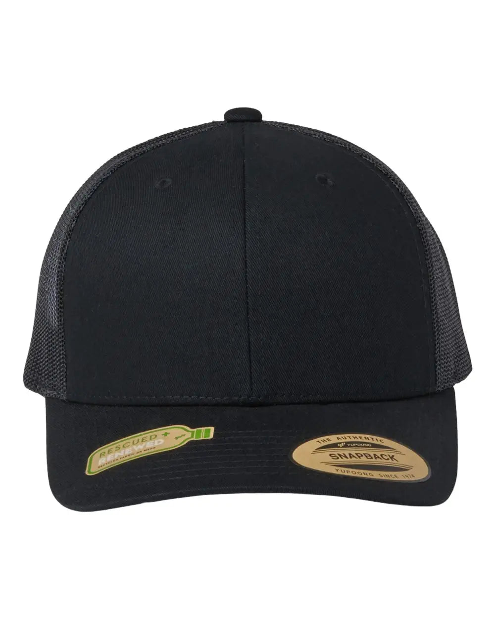 YP Classics 6606R Sustainable Retro Trucker Cap - Black - Black / One Size Fits Most