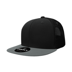 Decky 1052 6 Panel Flat Bill Trucker Cap - Black Dark Gray | HIT a Double