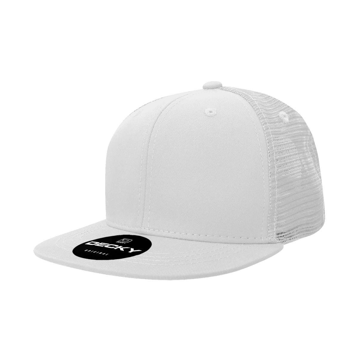 Decky 1052 6 Panel Flat Bill Trucker Cap - White | HIT a Double