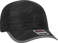 OTTO 133-1258 6 Panel Textured Polyester Pongee with Mesh Inserts Reflective Sandwich Visor Running Cap - Black Camo | HIT a Double