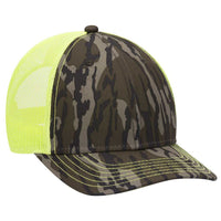 OTTO 171-1293 Mossy Oak Camouflage Superior Polyester Twill 6 Panel Low Profile Mesh Back Baseball Cap - Bottomland Neon Yellow - HIT a Double - 1