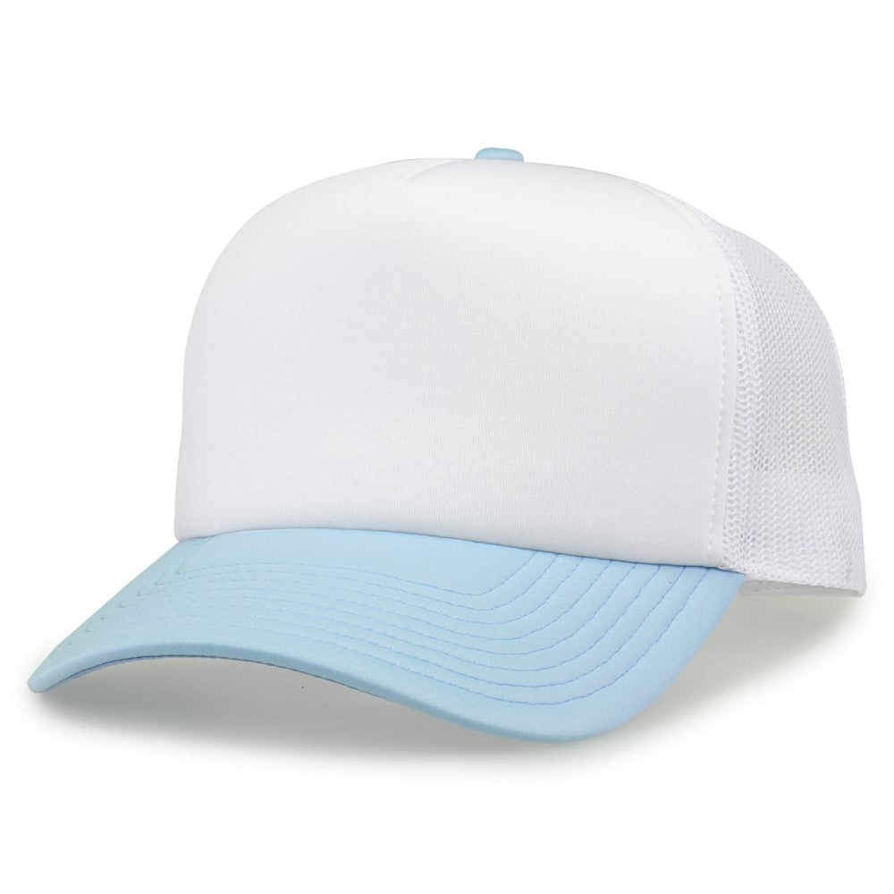 The Game GB473 Foam Front Trucker Cap - White Columbia Blue - HIT a Double - 5