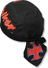 OTTO 98-595 Printed Design Cotton Poplin Biker Style Head Wraps with Fabric Adjustable Hook - Design Black 1103 | HIT a Double