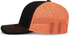 Pacific Headwear 104C Trucker Snapback Cap - Black Neon Orange | HIT a Double