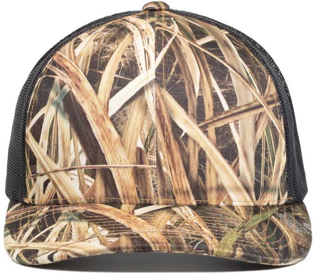 Pacific Headwear 108C Camo Snapback Trucker Cap - Shadow Grass Blades Light Charcoal | HIT a Double