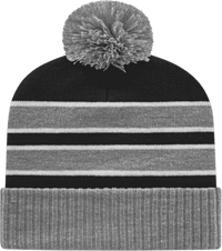 Cap America IK56 Double Stripe Knit Cap with Ribbed Cuff Beanie   Heather Black White   HIT a Double   1
