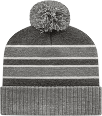 Cap America IK56 Double Stripe Knit Cap with Ribbed Cuff Beanie   Heather Dark Hather White   HIT a Double   1