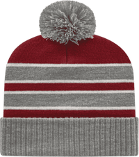 Cap America IK56 Double Stripe Knit Cap with Ribbed Cuff Beanie   Heather Maroon White   HIT a Double   1