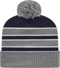 Cap America IK56 Double Stripe Knit Cap with Ribbed Cuff Beanie - Heather Navy White | HIT a Double