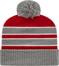 Cap America IK56 Double Stripe Knit Cap with Ribbed Cuff Beanie   Heather Red White   HIT a Double   1