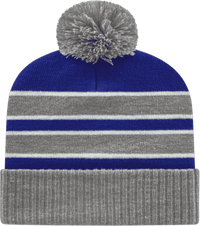 Cap America IK56 Double Stripe Knit Cap with Ribbed Cuff Beanie   Heather Royal White   HIT a Double   1