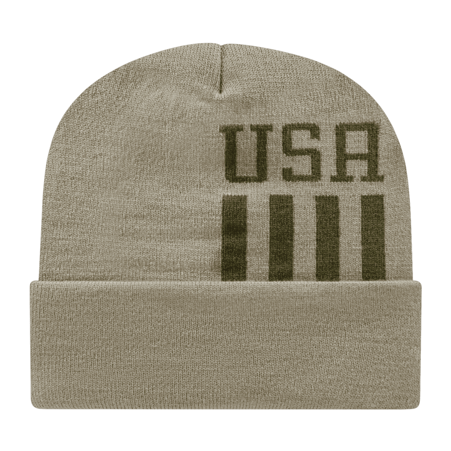 Cap America RKUSA12 USA Made Patriotic Knit Cap with Cuff Beanie   Khaki Olive   HIT a Double   1