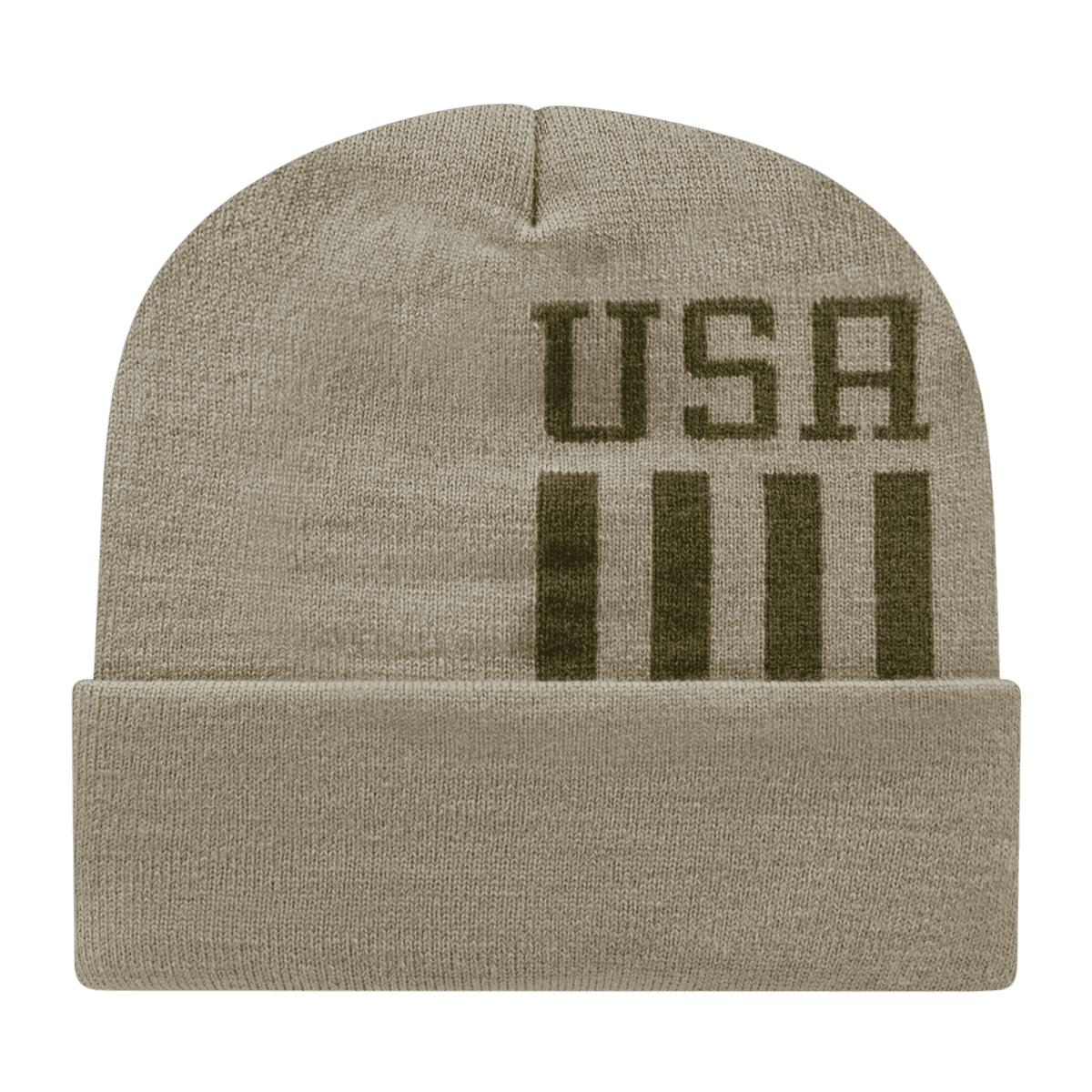 Cap America RKUSA12 USA Made Patriotic Knit Cap with Cuff Beanie   Khaki Olive   HIT a Double   1