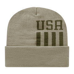 Cap America RKUSA12 USA Made Patriotic Knit Cap with Cuff Beanie   Khaki Olive   HIT a Double   1