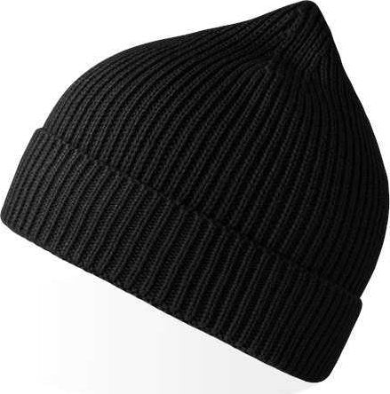 Atlantis Headwear Andy - Sustainable Fine Rib Knit Beanie - Black - HIT a Double - 1