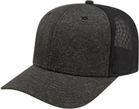 Cap America I7034 One Size Stretch Fit Mesh Back Cap   Heathered Black Black   HIT a Double   1