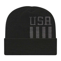 Cap America RKUSA12 USA Made Patriotic Knit Cap with Cuff Beanie - Black Iron Gray - HIT a Double - 1