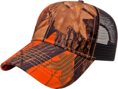 Cap America I2034 Orange Ridge Camo with Black Trucker Mesh Cap - Orange Ridge Black | HIT a Double