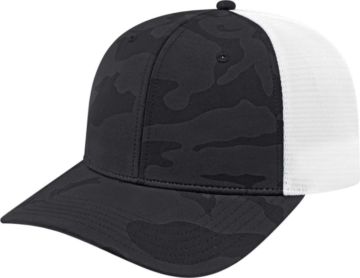 Cap America i2024 Nylon Blend Camo Trucker Mesh Back Cap - Black White | HIT a Double