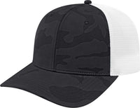 Cap America i2024 Nylon Blend Camo Trucker Mesh Back Cap - Black White | HIT a Double