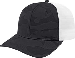 Cap America i2024 Nylon Blend Camo Trucker Mesh Back Cap - Black White | HIT a Double