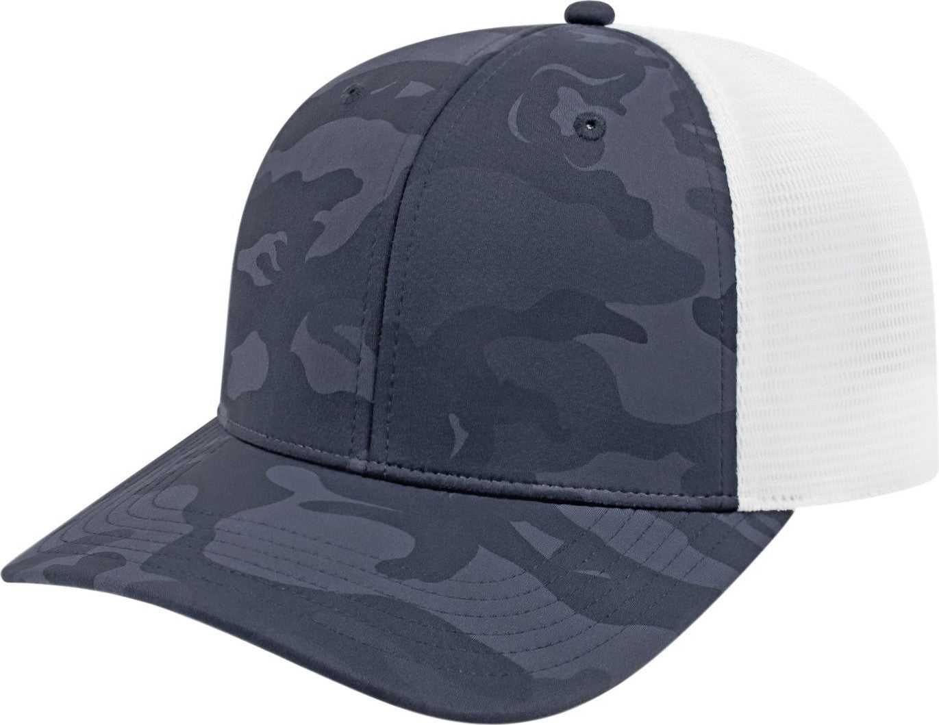 Cap America i2024 Nylon Blend Camo Trucker Mesh Back Cap - Navy White | HIT a Double