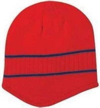 OTTO 100-630 100% Acrylic Knit Beanie with Stripes - Red Navy | HIT a Double
