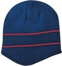OTTO 100-630 100% Acrylic Knit Beanie with Stripes - Navy Maroon | HIT a Double