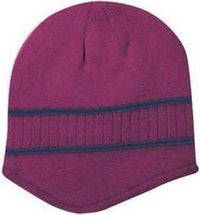OTTO 100-630 100% Acrylic Knit Beanie with Stripes - Maroon Navy | HIT a Double