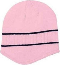 OTTO 100-630 100% Acrylic Knit Beanie with Stripes - Soft Pink Black | HIT a Double