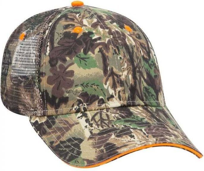 OTTO 106-752 Camouflage 6 Panel Low Profile Mesh Back Trucker Cap - Light Loden Brown Kelly | HIT a Double