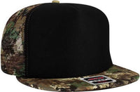 OTTO 132-1125 Otto Snap Camouflage 5 Panel High Crown Mesh Back Trucker Cap - Light Loden Brown Kelly Black | HIT a Double