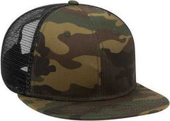 OTTO 153-1120 Otto Snap Camouflage 6 Panel Mid Profile Mesh Back Trucker Snapback Cap - Dark Green Brown Black | HIT a Double