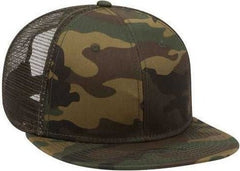 OTTO 153-1120 Otto Snap Camouflage 6 Panel Mid Profile Mesh Back Trucker Snapback Cap - Dark Green Brown Dark Olive Green | HIT a Double