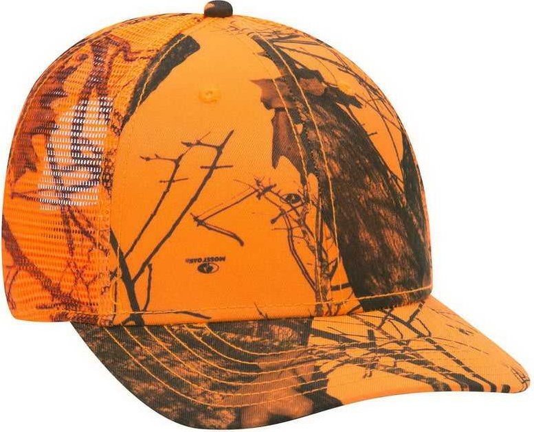 OTTO 171-1292 Mossy Oak Camouflage Superior Polyester Twill 6 Panel Low Profile Mesh Back Baseball Cap - Blaze | HIT a Double