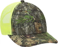 OTTO 171-1293  Mossy Oak Camouflage Superior Polyester Twill 6 Panel Low Profile Mesh Back Baseball Cap - Obsession Neon Yellow | HIT a Double