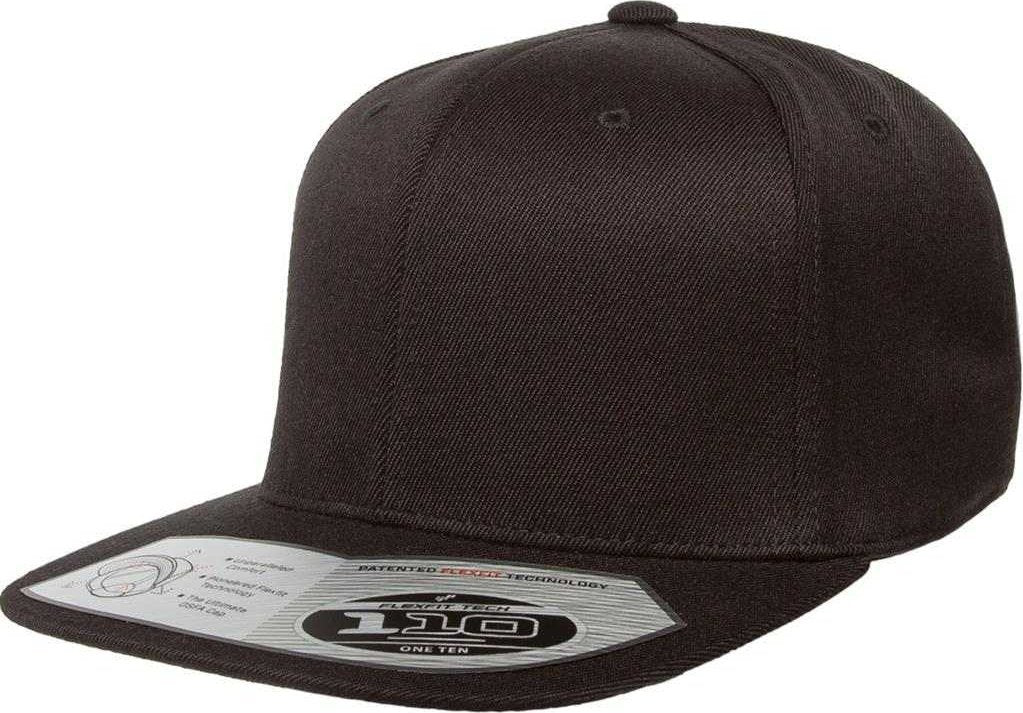 Flexfit 110 Flat Bill Snapback Cap - Black - HIT a Double