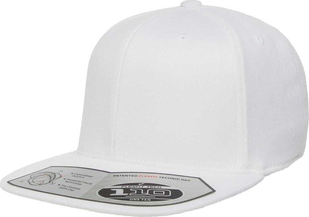 Flexfit 110 Flat Bill Snapback Cap - White | HIT a Double