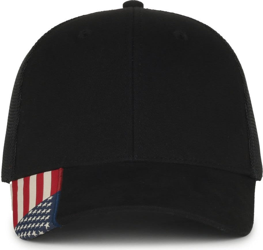 OC Sports USA-300M Brushed Twill with Flag Visor Insert Cap - Black Black | HIT a Double