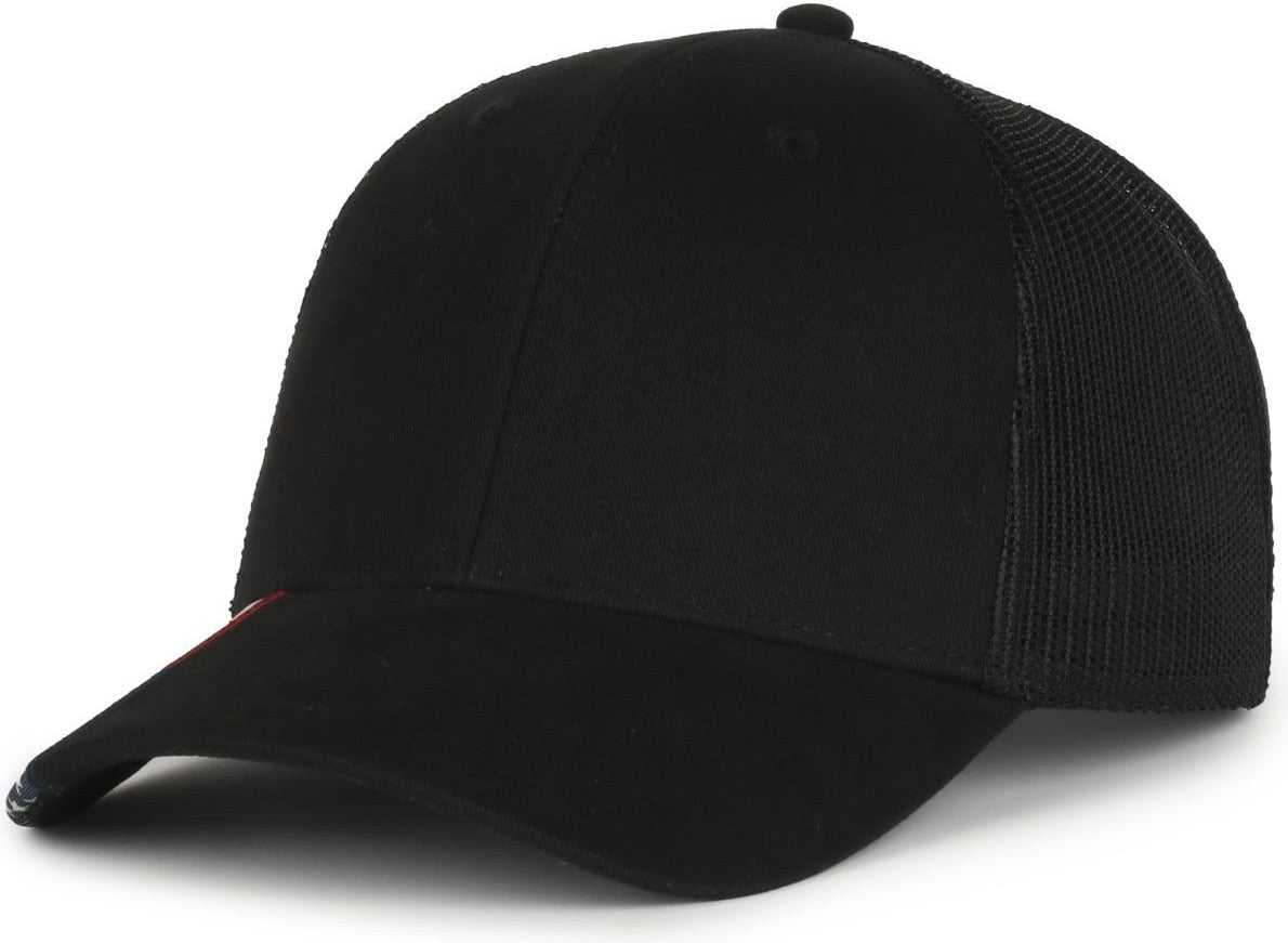 OC Sports USA-300M Brushed Twill with Flag Visor Insert Cap - Black Black | HIT a Double