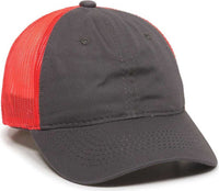 OC Sports FWT-130 Garment Wash Mesh Back Baseball Cap - Charcoal Red | HIT a Double