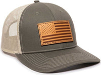 OC Sports USA771 American Flag Leather Patch Cap -Olive Khaki | HIT a Double