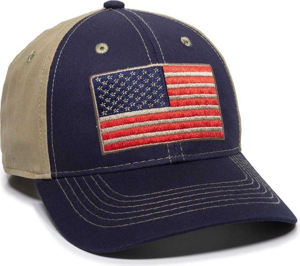 OC Sports USA-165 Medium Washed Cotton Twill Cap - Navy Khaki | HIT a Double