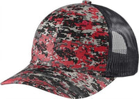 Port Authority C114 Digi Camo Snapback Trucker Cap - Flame Red Dig Grey Steel | HIT a Double