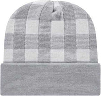 Cap America RKP12 USA Made Plaid Knit Cap with Cuff Beanie   White Silver | HIT a Double