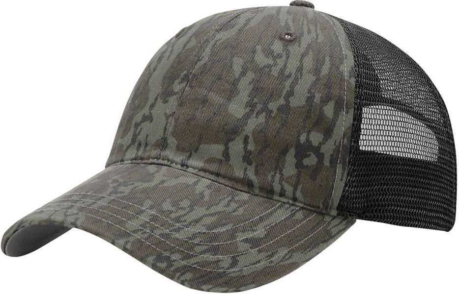 Richardson 111P Washed Printed Trucker Caps- Mossy Oak Bottomland Black | HIT a Double