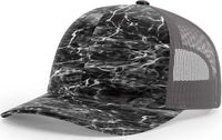 Richardson 112P Patterned Snapback Trucker Caps- Mossy Oak Elements Blacktip Charcoal | HIT a Double