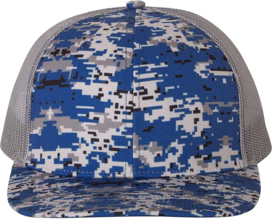 Richardson 112P Patterned Snapback Trucker Caps- Royal Digital Camo Charcoal | HIT a Double